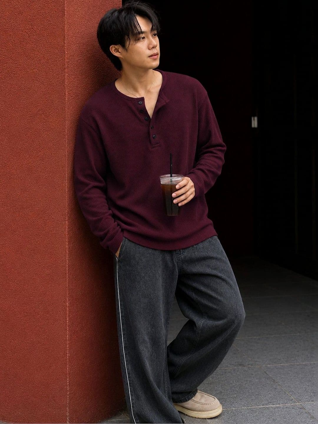 HOODLER Men Henley Neck T-shirt thumbnail 2