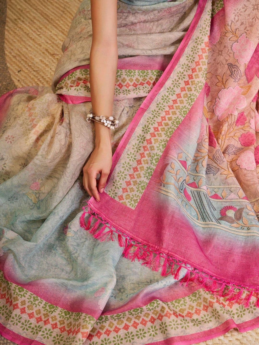 HERE&NOW Floral Silk Cotton Handloom Saree thumbnail 5