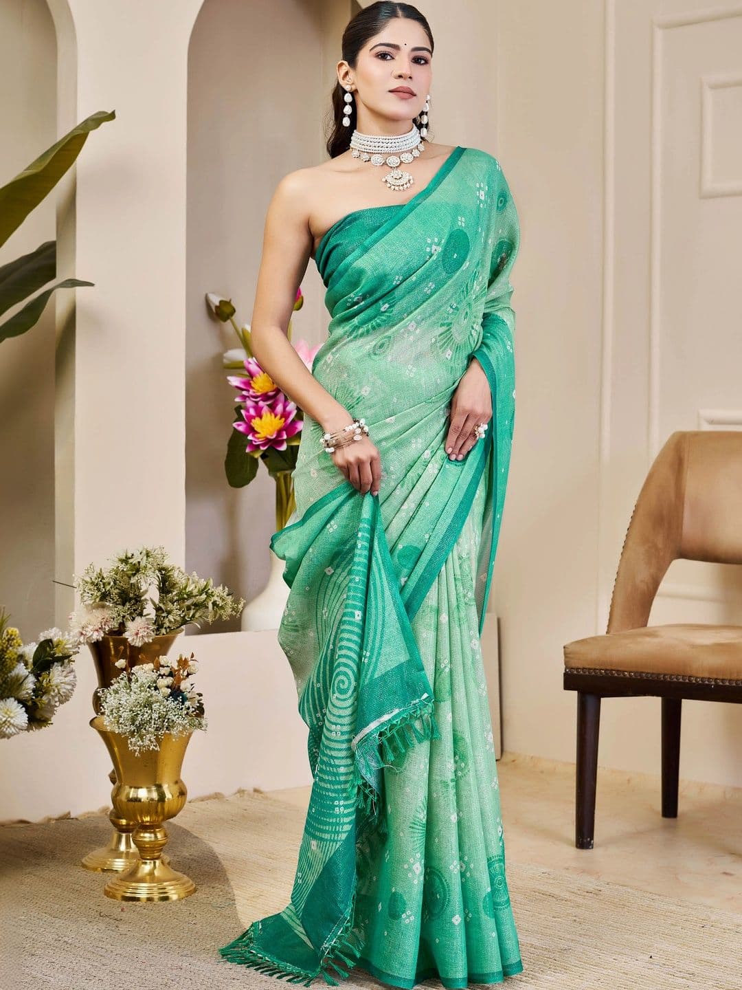 Maroosh Bandhani Silk Cotton Handloom Saree thumbnail 2
