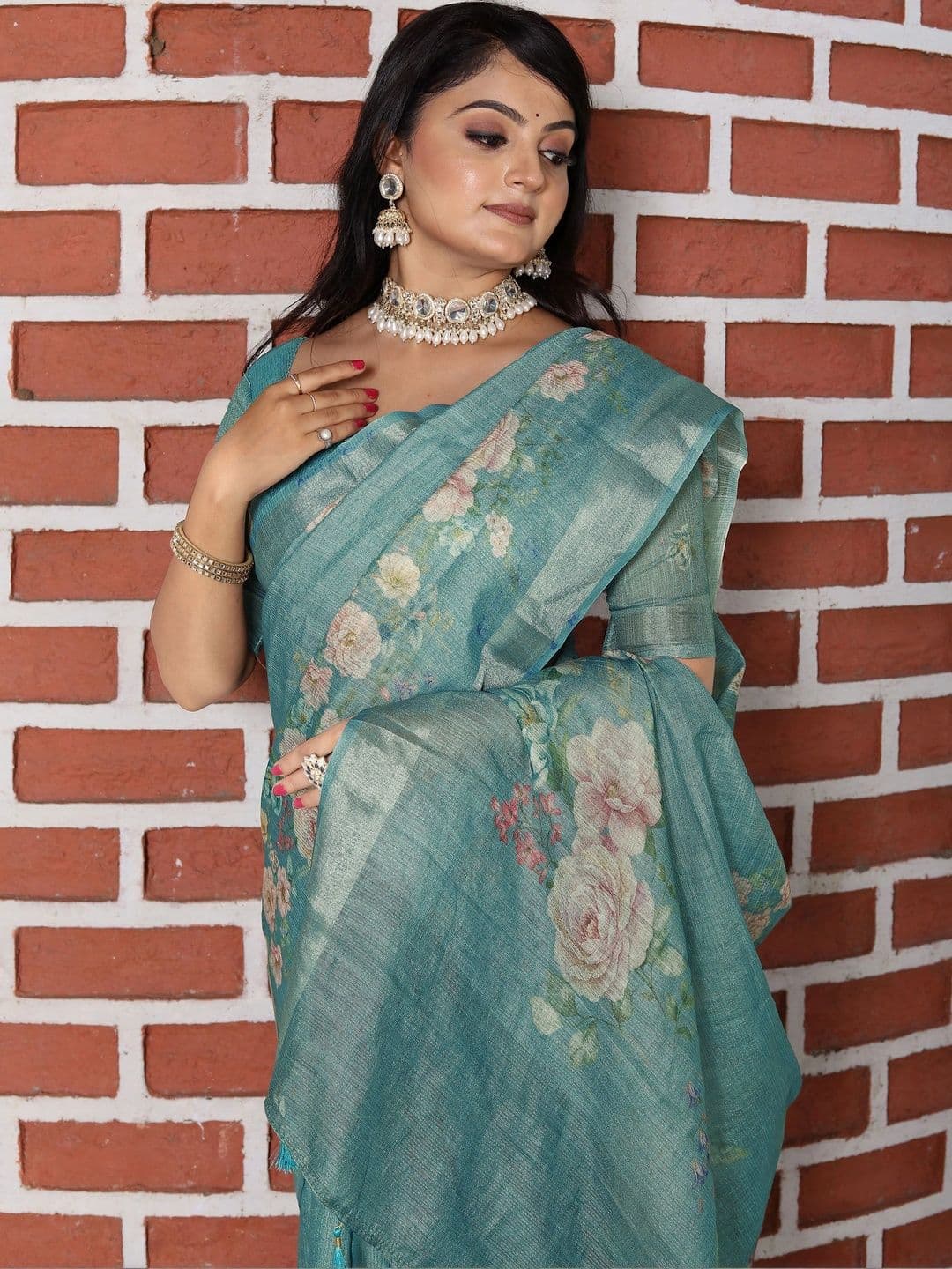 HERE&NOW Women Floral Silk Cotton Handloom Saree thumbnail 3