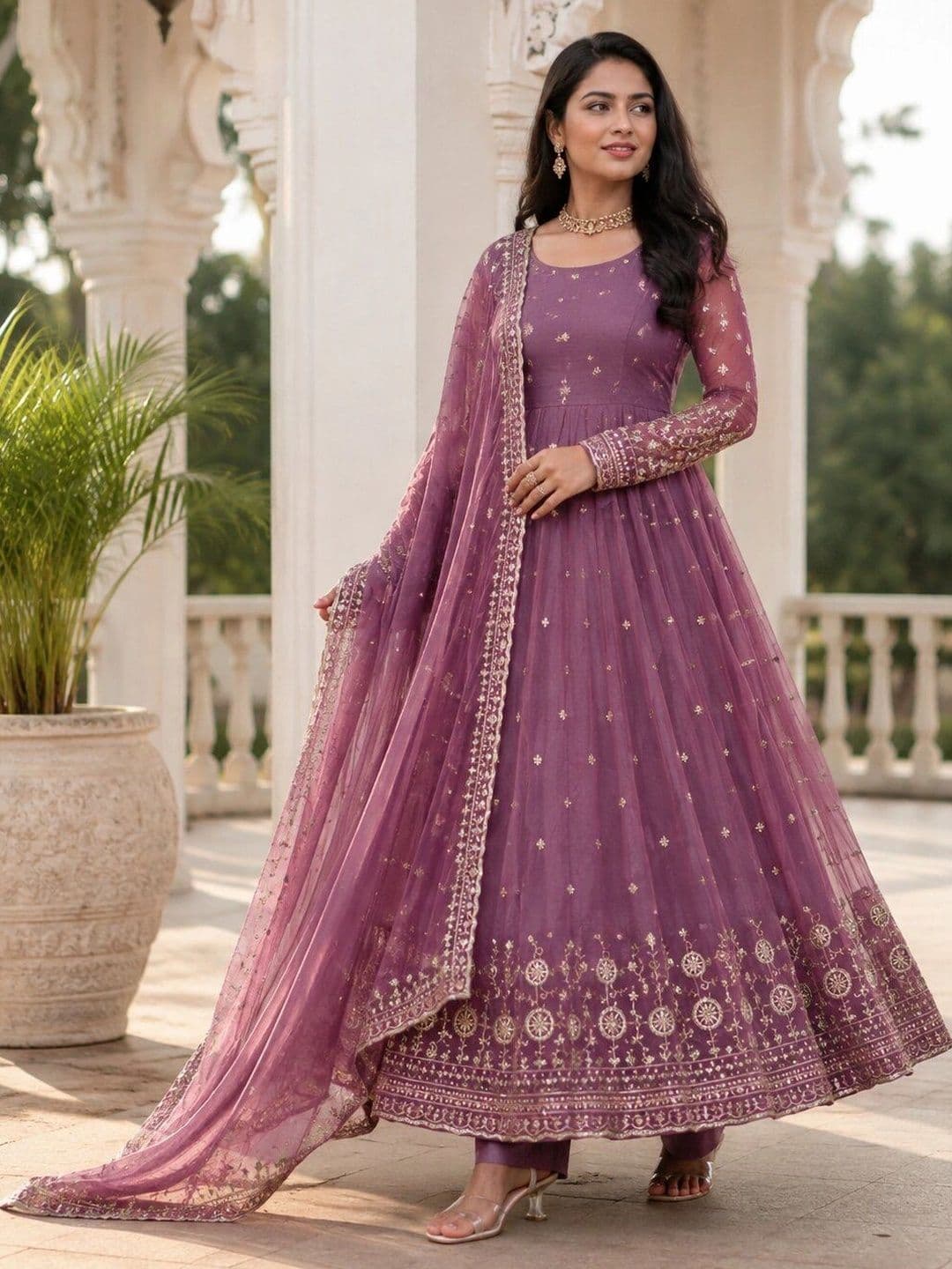 KALINI Women Ethnic Motifs Embroidered Empire Kurta with Trousers & With Dupatta thumbnail 4