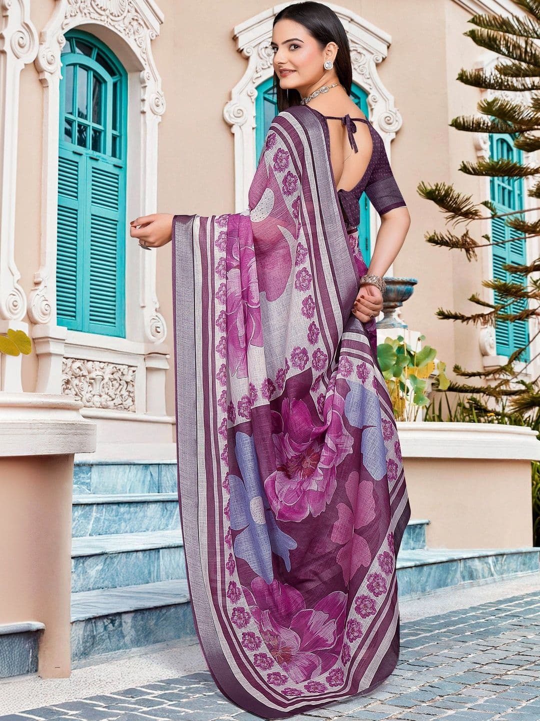 Maroosh Saree with Floral Border Print thumbnail 6