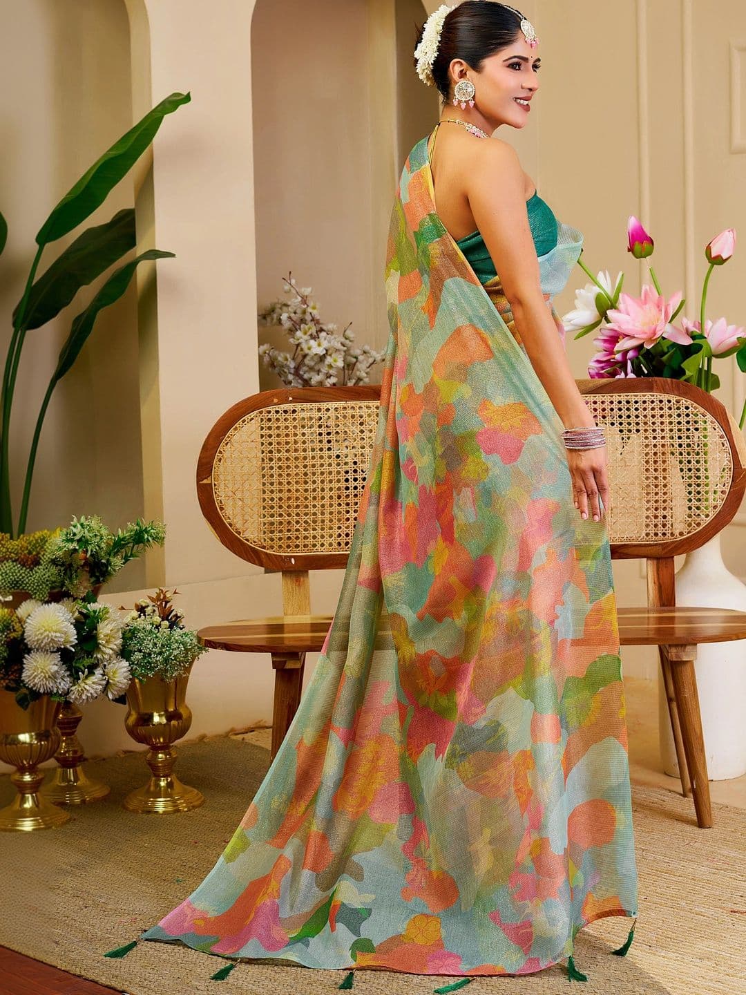 HERE&NOW Women Floral Silk Cotton Handloom Saree thumbnail 3