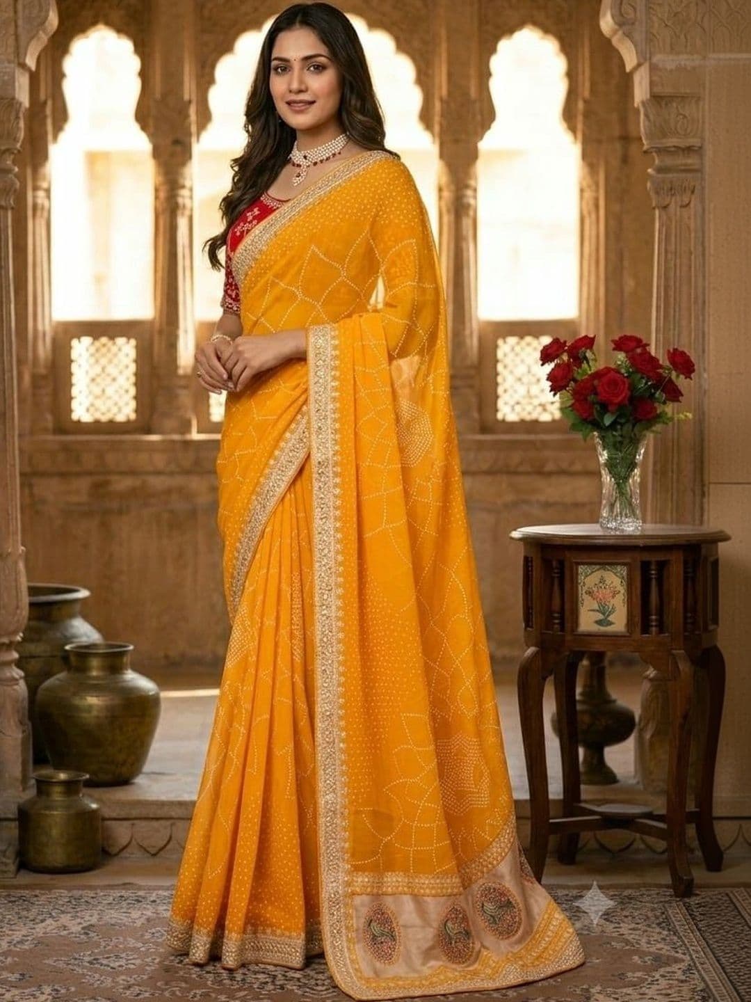 SmileyFashion Bandhani Embroidered Art Silk Designer Saree - view 1