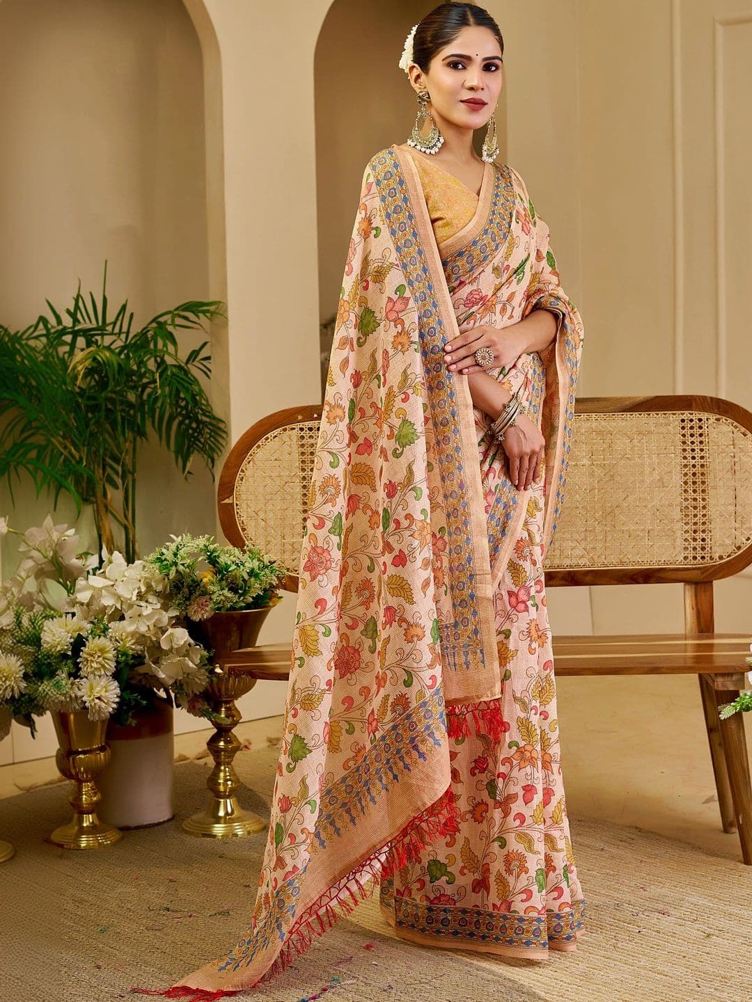 MANVAA Women  Kalamkari Silk Cotton Handloom Saree thumbnail 5