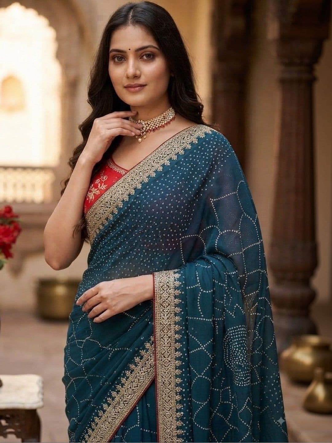 SmileyFashion Women Embellished Embroidered Art Silk Designer Saree thumbnail 2