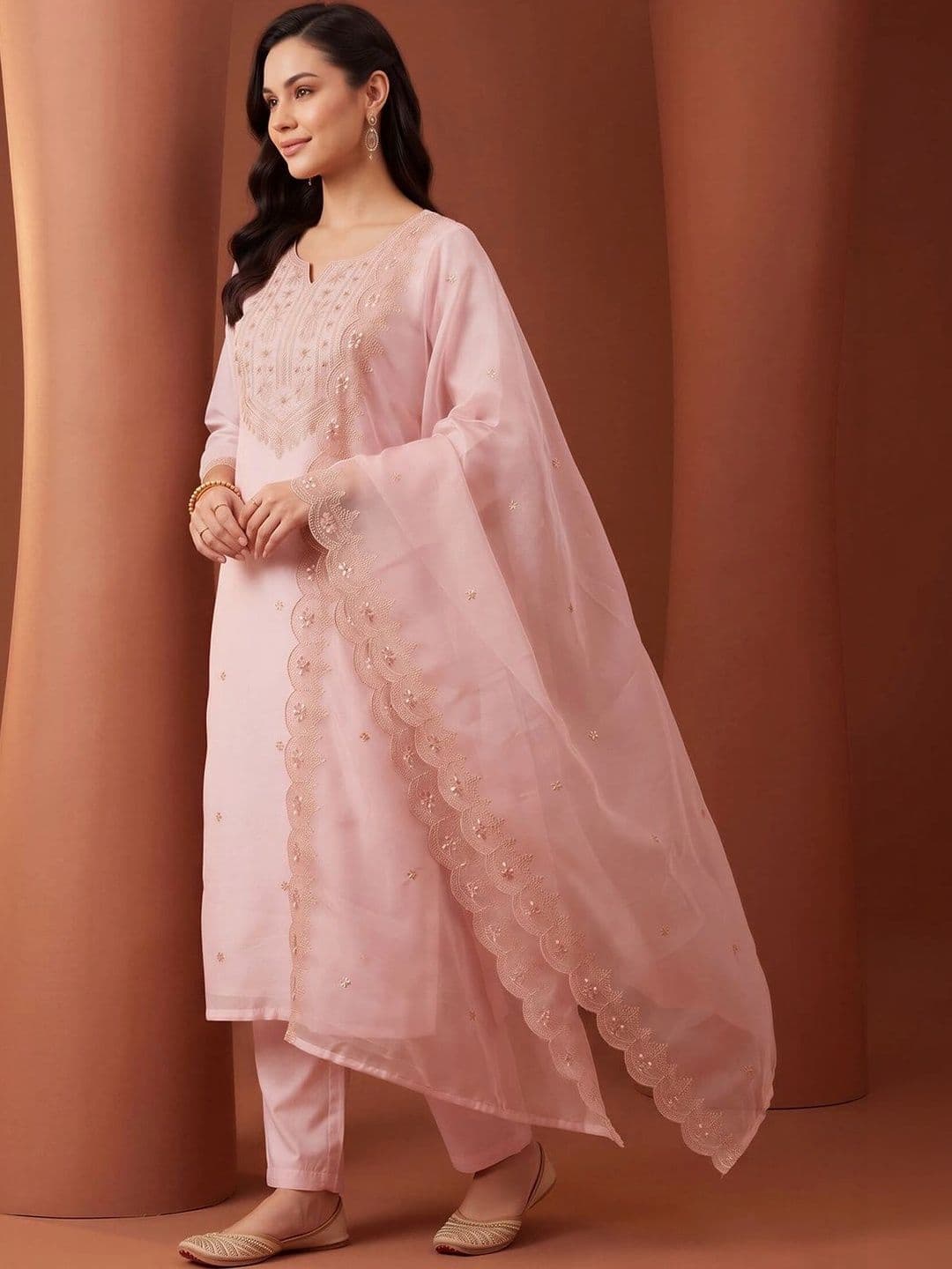 Indo Era Women Ethnic Motifs Embroidered Regular Kurta with Trousers & With Dupatta thumbnail 5