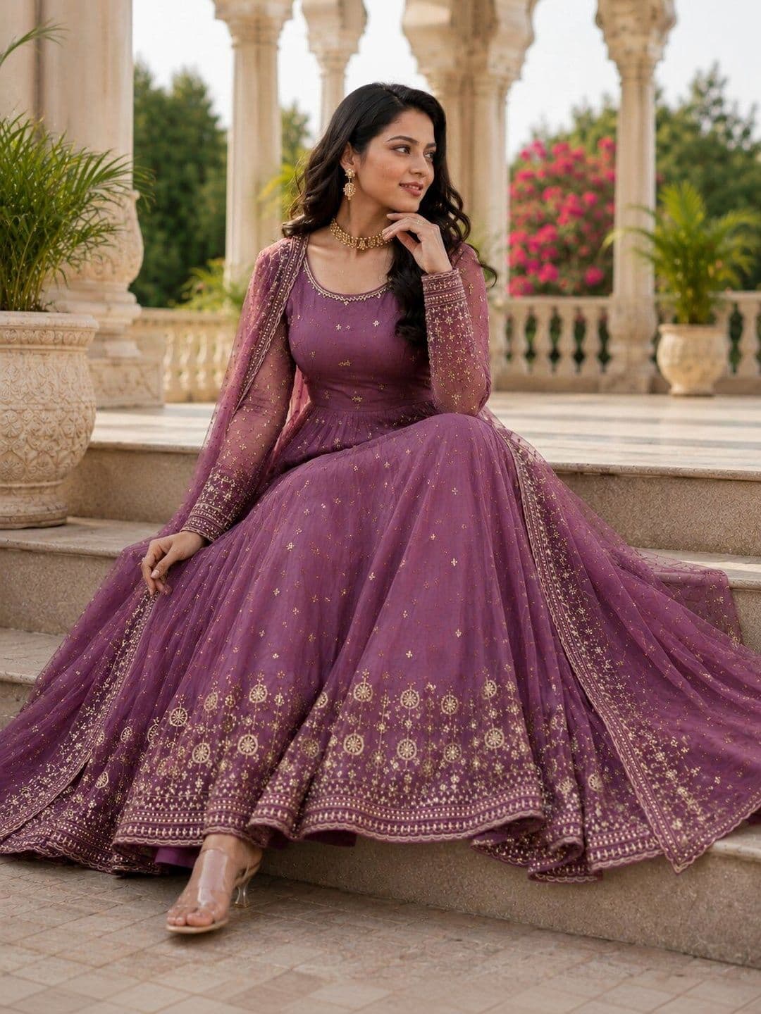 KALINI Women Ethnic Motifs Embroidered Empire Kurta with Trousers & With Dupatta thumbnail 5
