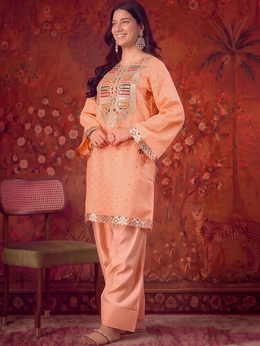 Sangria Women Ethnic Motifs Embroidered Regular Kurta with Patiala thumbnail 7