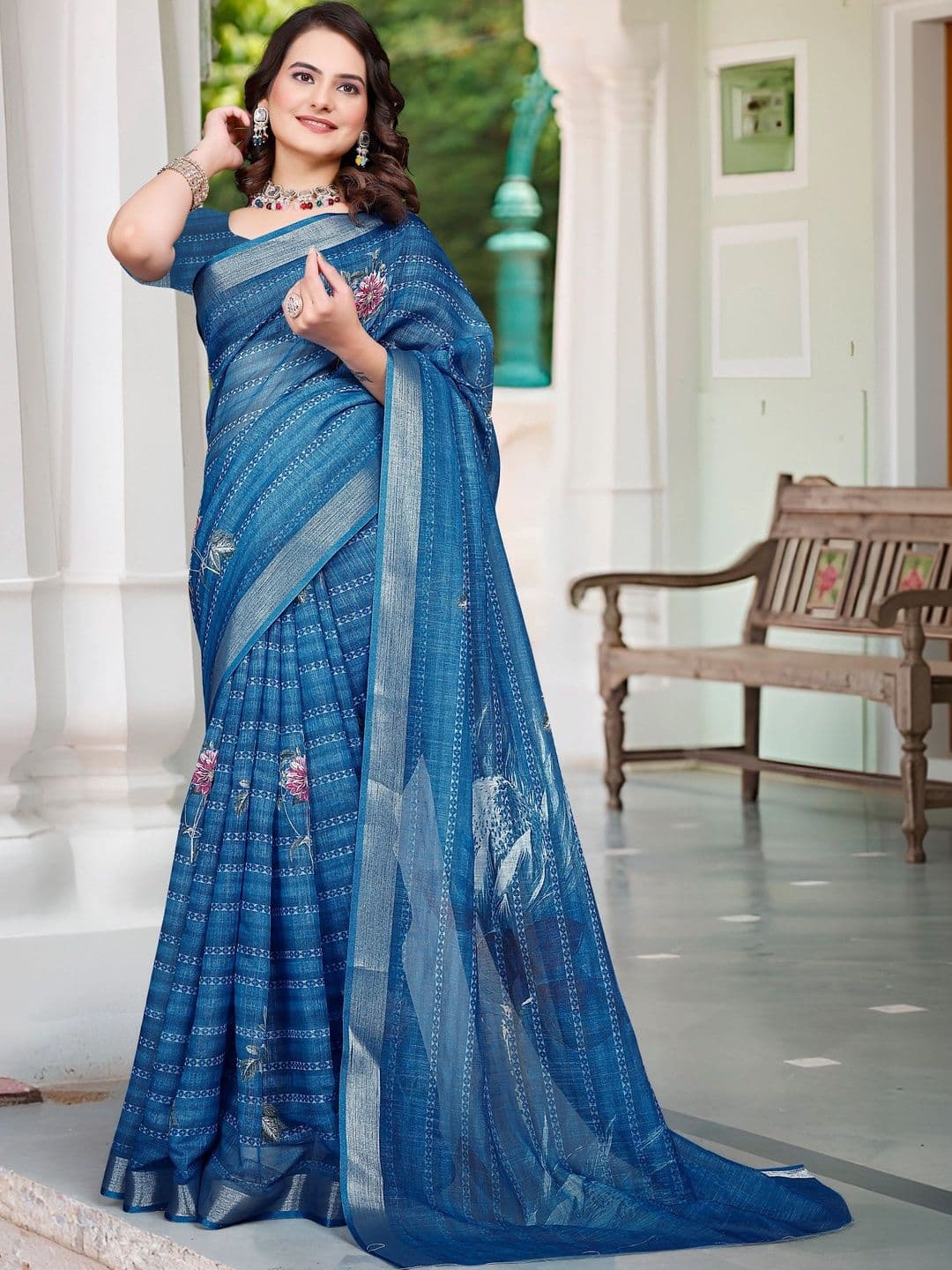 Maroosh Floral Embroidered Saree - view 1