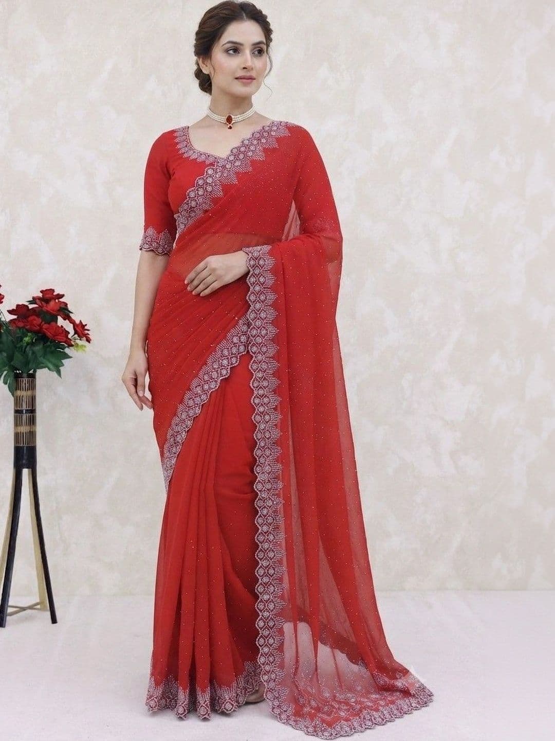 SmileyFashion Pure Georgette Saree thumbnail 6