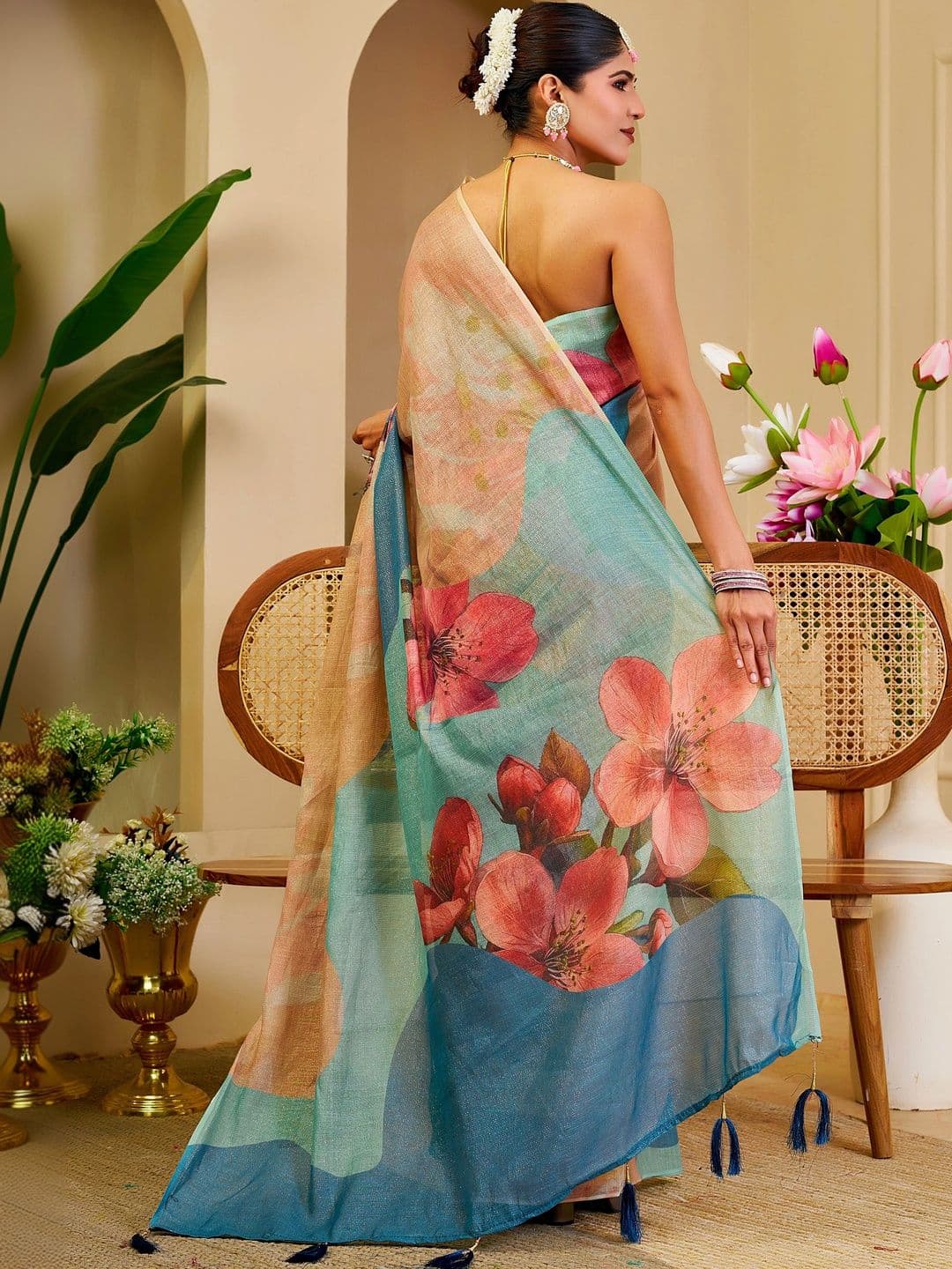 HERE&NOW Women  Floral Silk Cotton Handloom Saree thumbnail 3