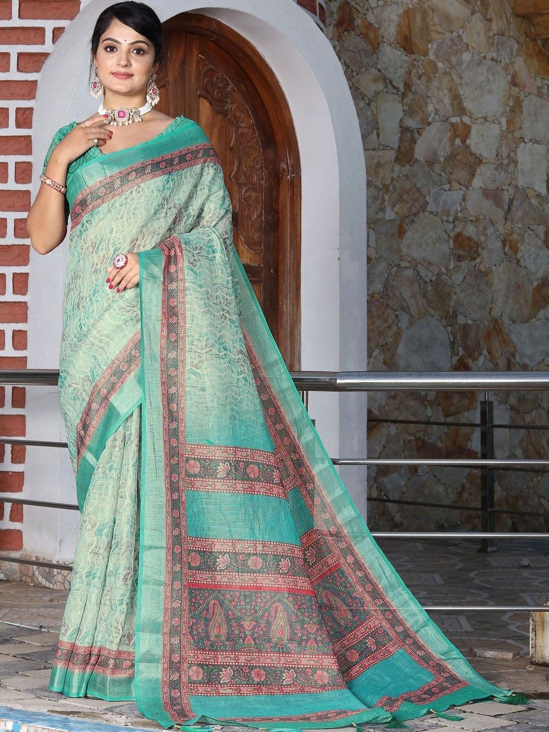 HERE&NOW Floral Silk Cotton Handloom Saree - view 1