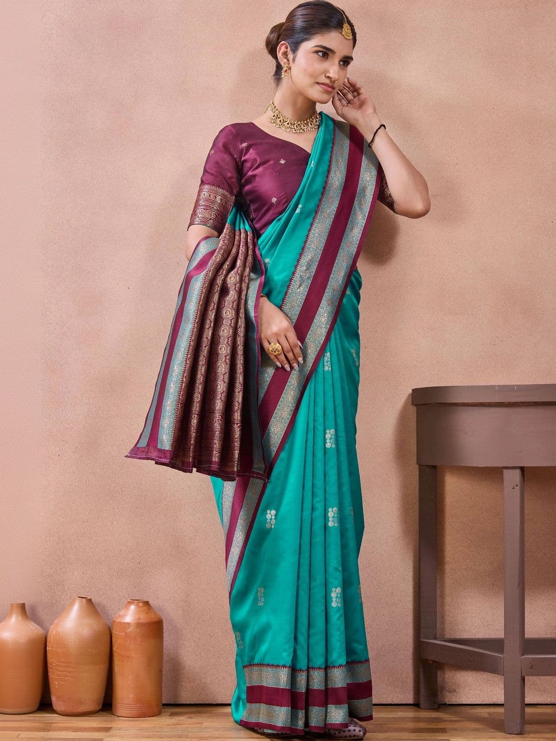 Maharanga Women Woven Design Zari Silk Blend Kota Saree thumbnail 6