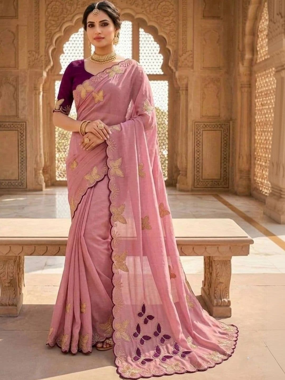 Drapes & Threads Co. Floral Embroidered Pure Georgette Designer Saree - view 1