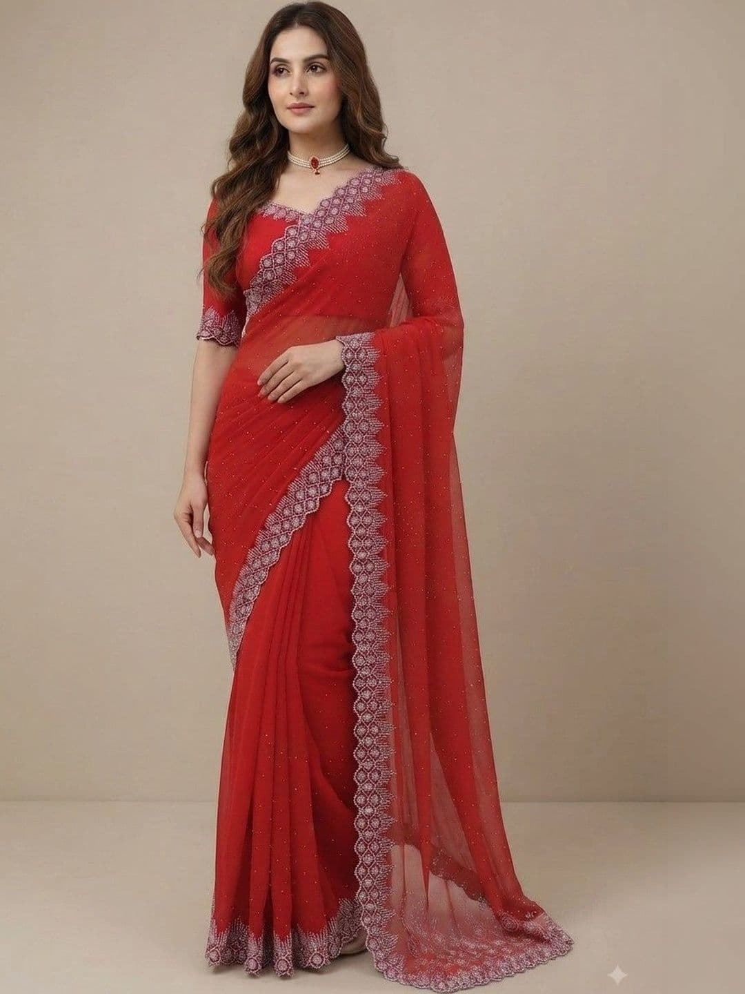 SmileyFashion Embellished Pure Georgette Saree thumbnail 2