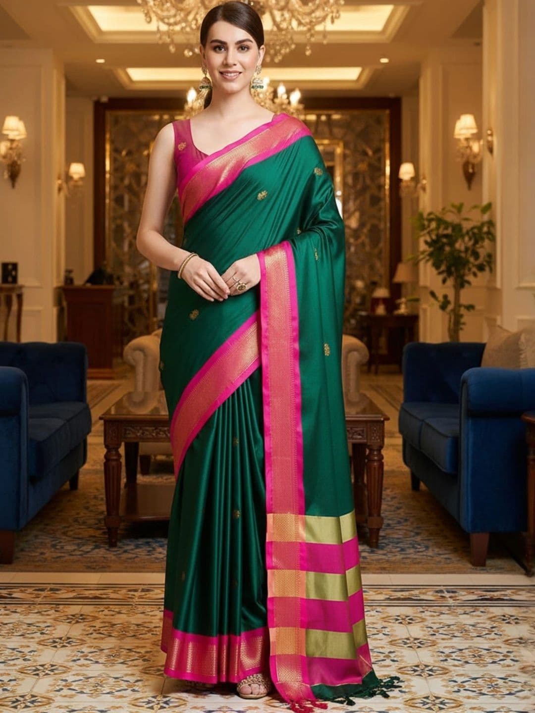 Sangria Embroidered Pure Cotton Heavy Work Kanjeevaram Saree thumbnail 2