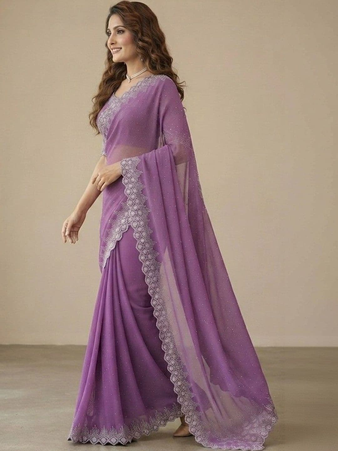 SmileyFashion Embroidered Pure Georgette Saree thumbnail 5