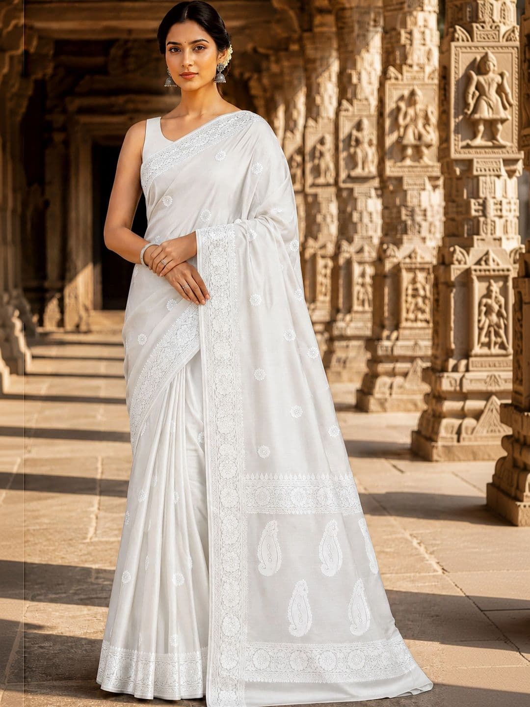 KALINI Paisley Embroidered Designer Kanjeevaram Saree - view 1