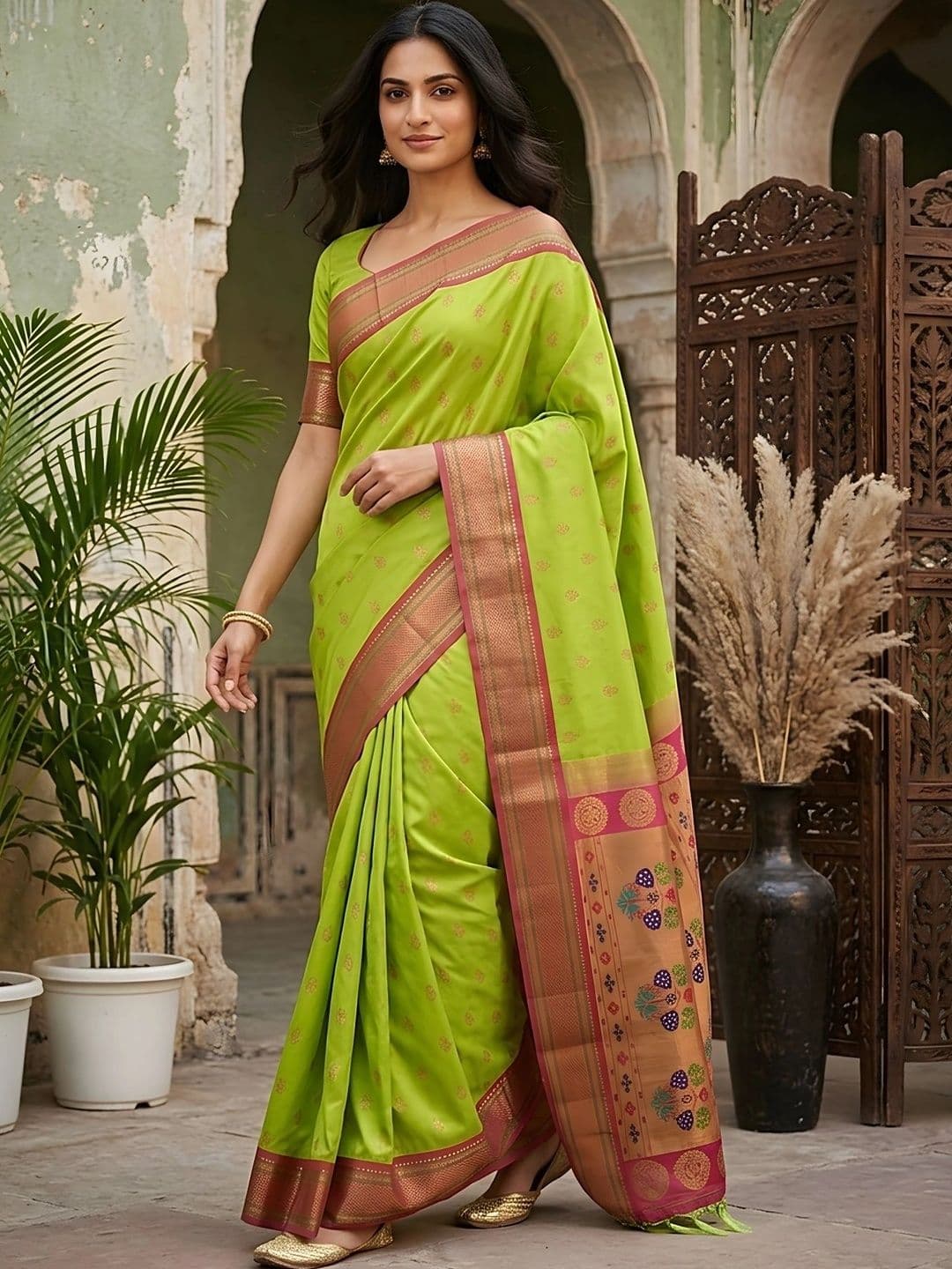 Urbanari Woven Design Zari Silk Blend Banarasi Saree thumbnail 3
