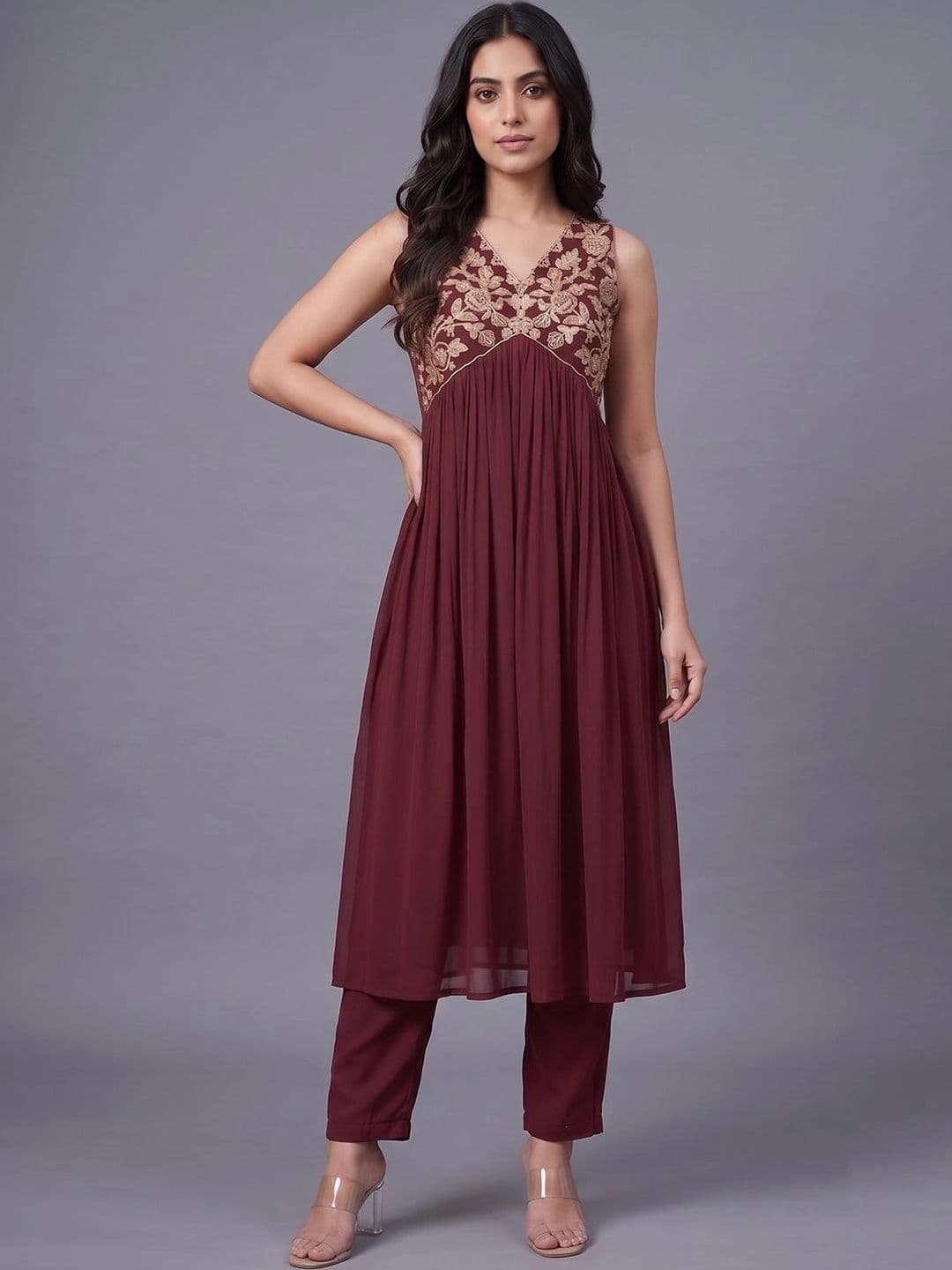 Navibhu Women Ethnic Motifs Embroidered Empire Thread Work Kurta with Trousers thumbnail 4