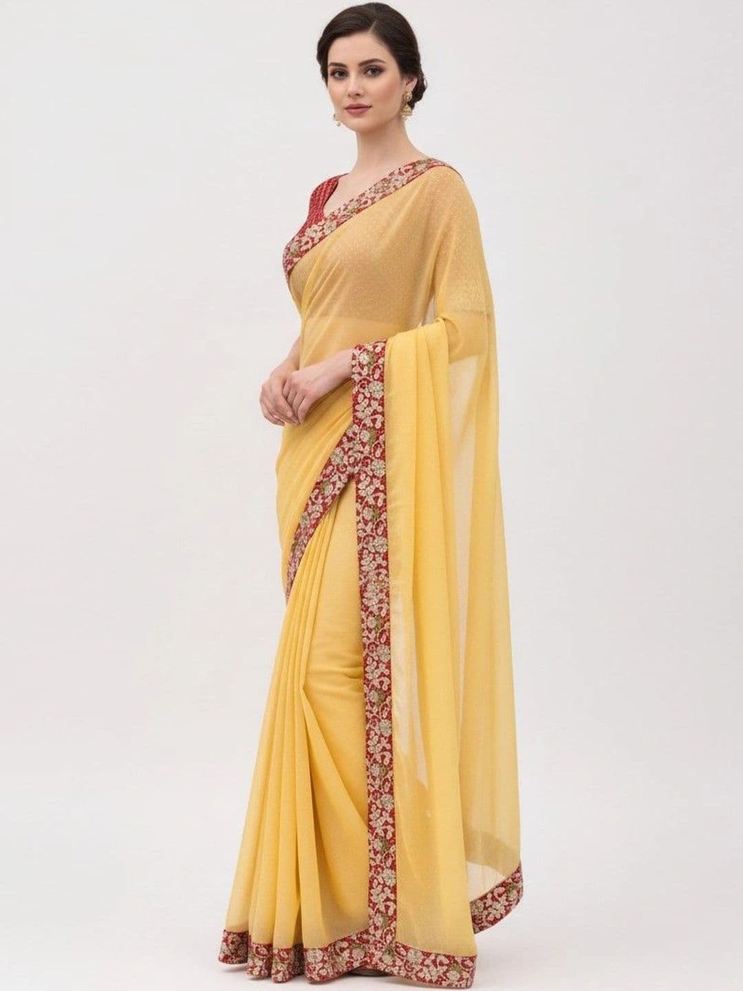 SmileyFashion Floral Embroidered Poly Chiffon Designer Saree thumbnail 2