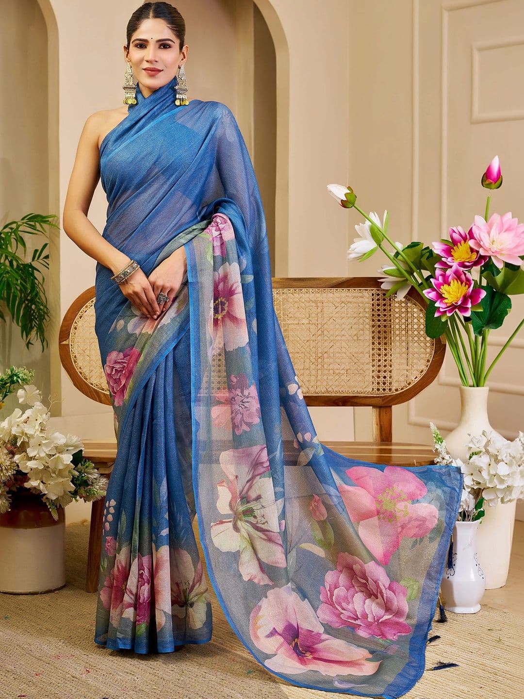 Maroosh Women Floral Silk Cotton Handloom Saree - view 1