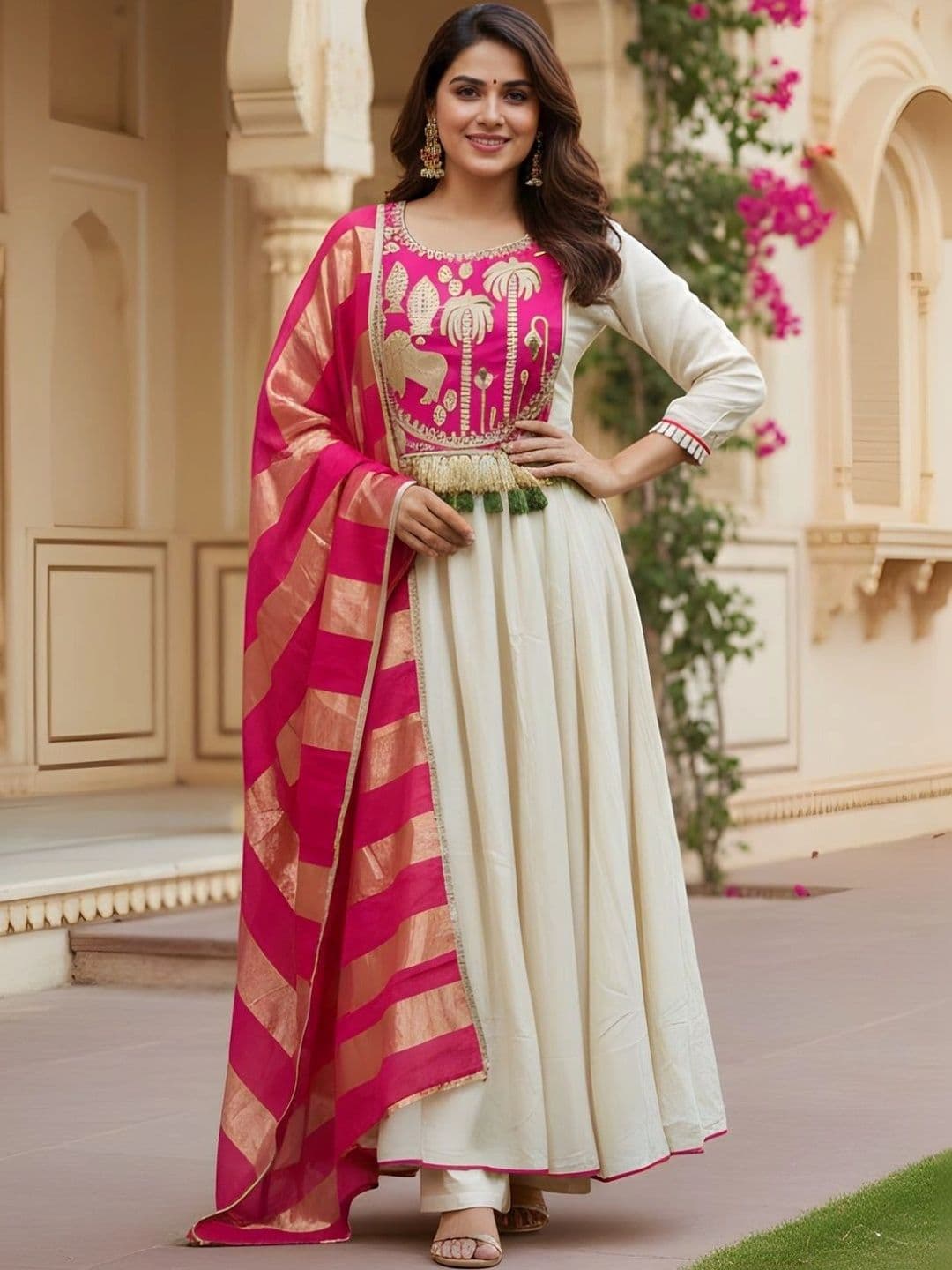 KALINI Women Ethnic Motifs Empire Thread Work Pure Silk Kurta with Trousers & With Dupatta - view 1