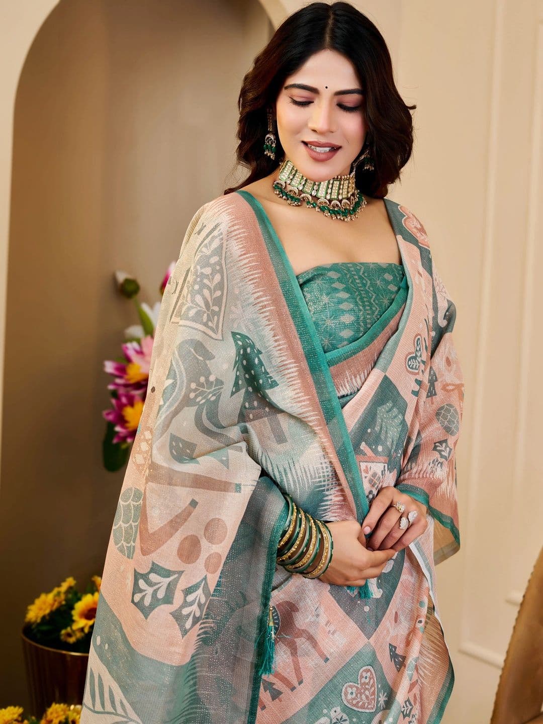 HERE&NOW Floral Silk Cotton Handloom Saree thumbnail 5