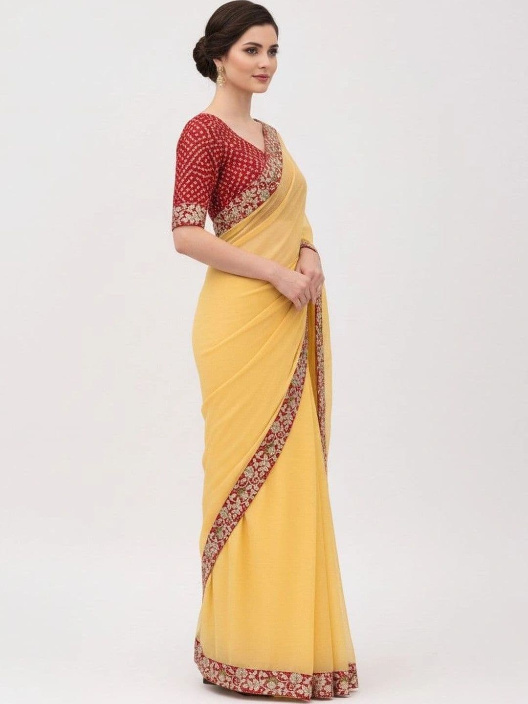 SmileyFashion Floral Poly Chiffon Designer Saree thumbnail 4