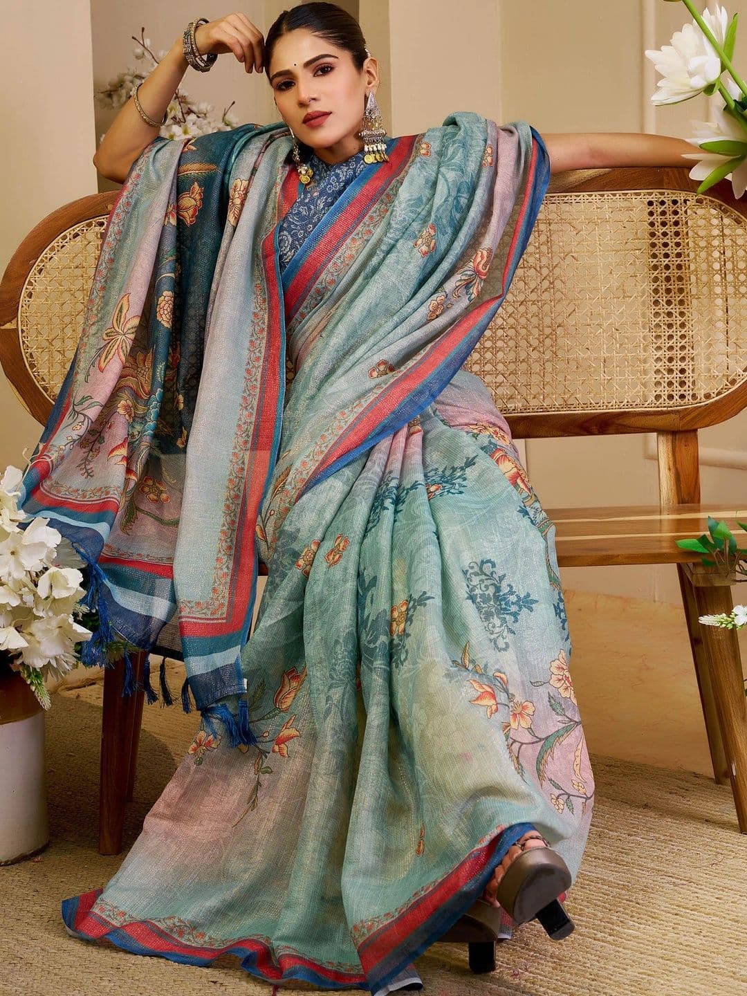 MANVAA Floral Silk Cotton Handloom Saree thumbnail 6