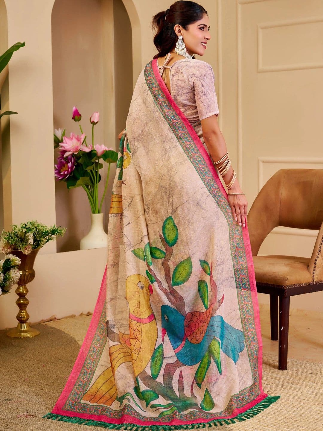 MANVAA Floral Silk Cotton Handloom Saree thumbnail 3