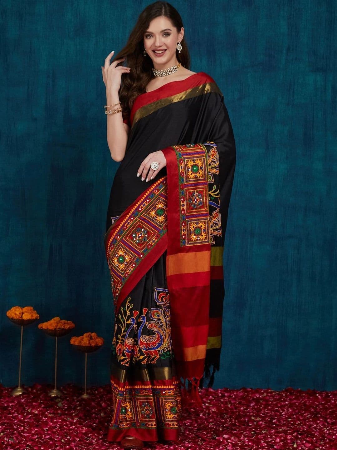 Sangria Embroidered Silk Cotton Heavy Work Saree - view 1
