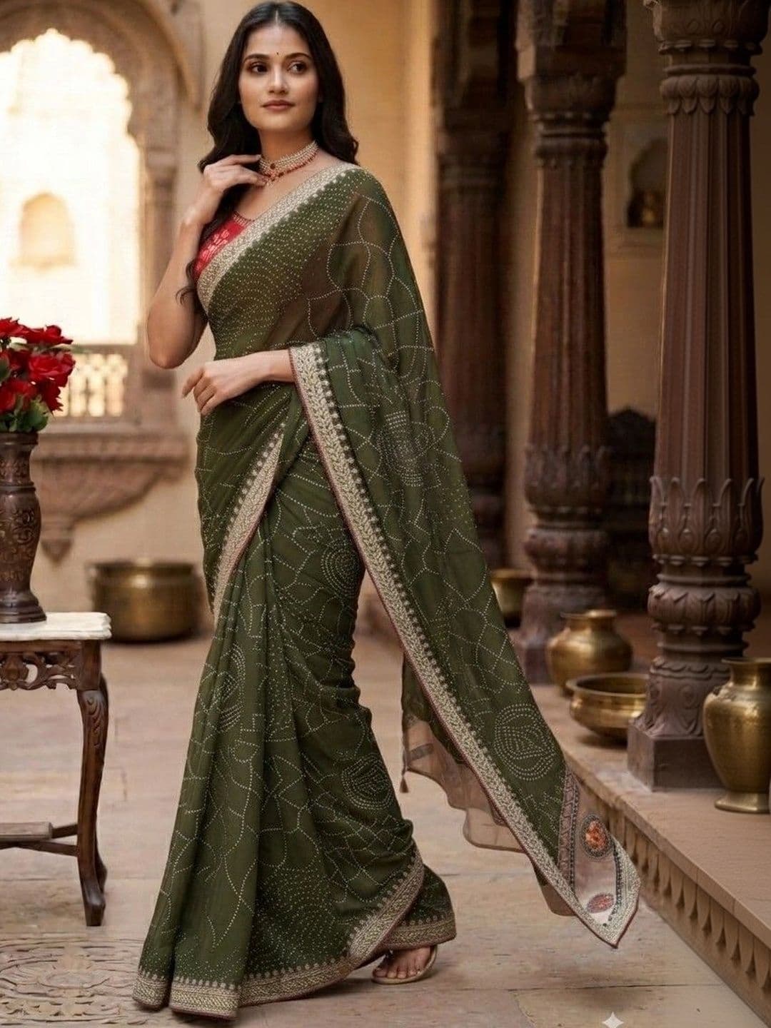 SmileyFashion Bandhani Embroidered Art Silk Designer Saree thumbnail 4
