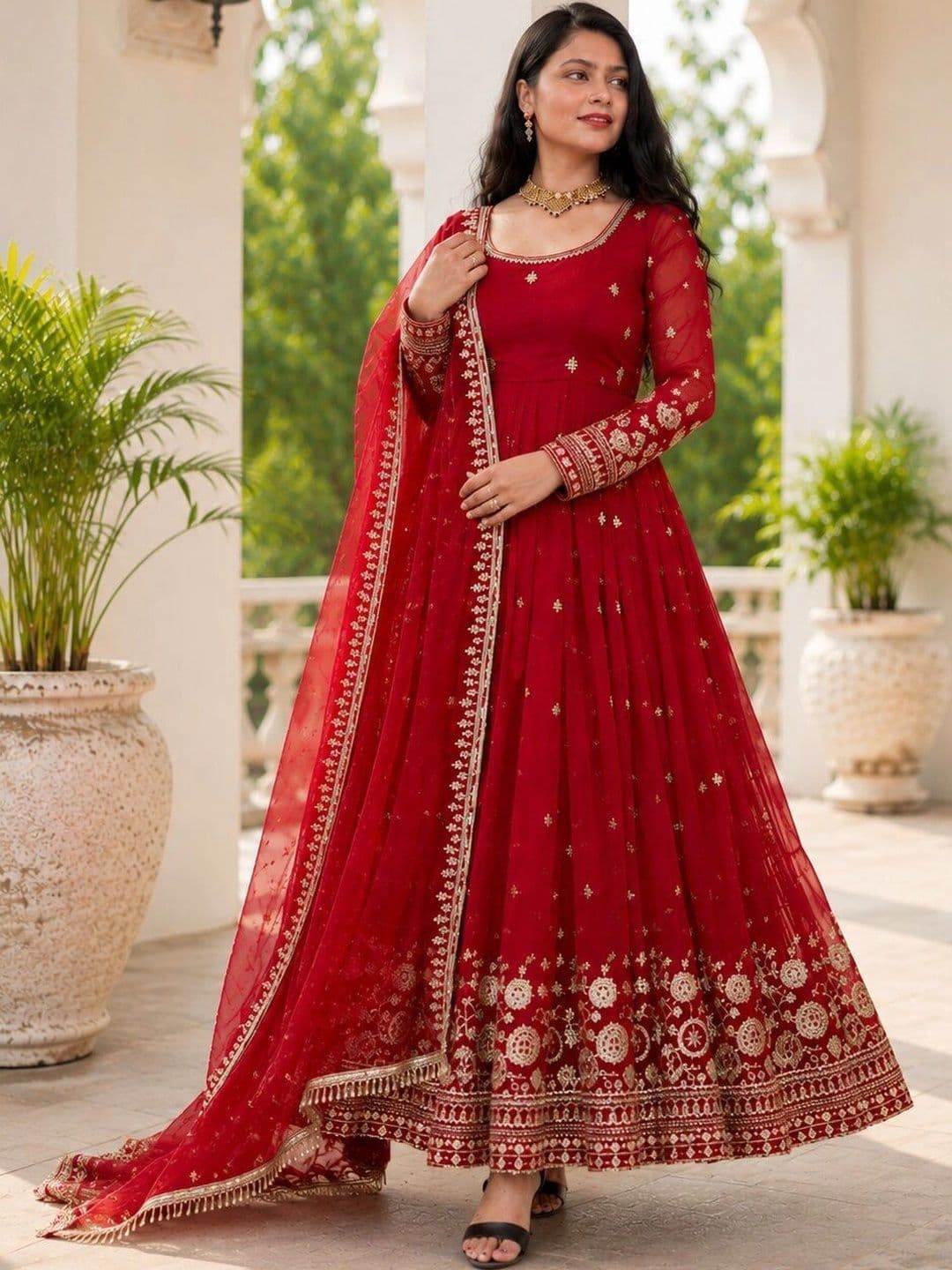 KALINI Women Ethnic Motifs Embroidered Empire Kurta With Dupatta thumbnail 6