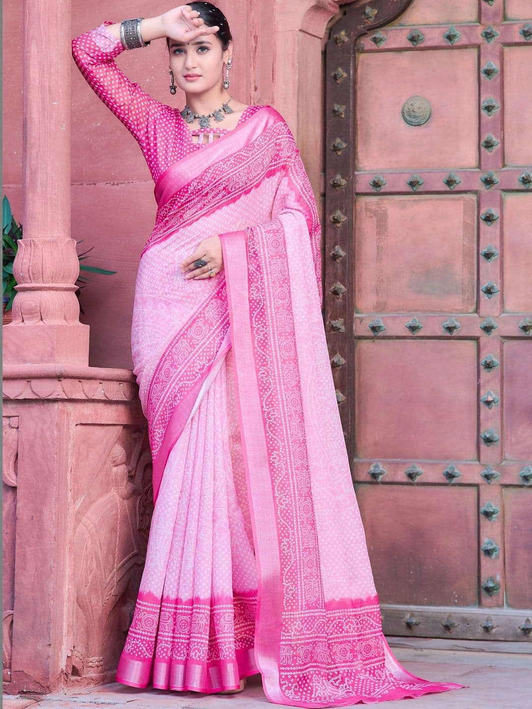 HERE&NOW Bandhani Saree thumbnail 5