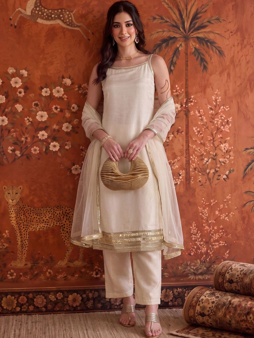 Sangria Silk Blend Round Neck Kurta & Churidar With Dupatta - view 1