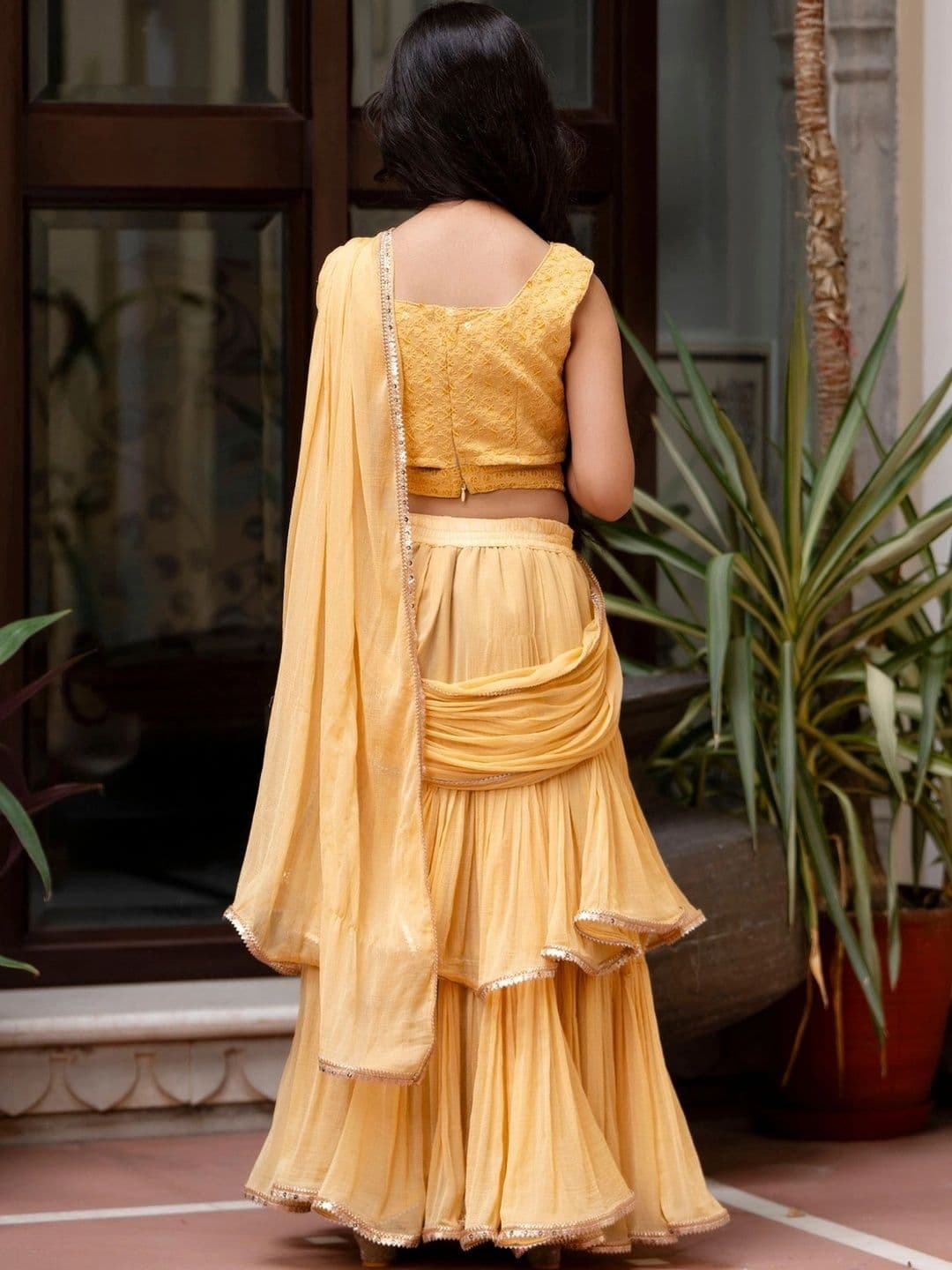 YK Girls Embroidered Sequinned Ready to Wear Lehenga & thumbnail 3