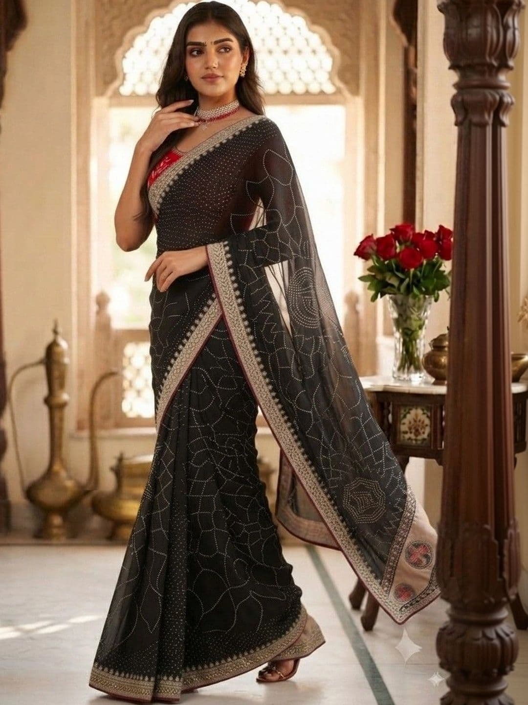SmileyFashion Bandhani Zari Art Silk Designer Saree thumbnail 5