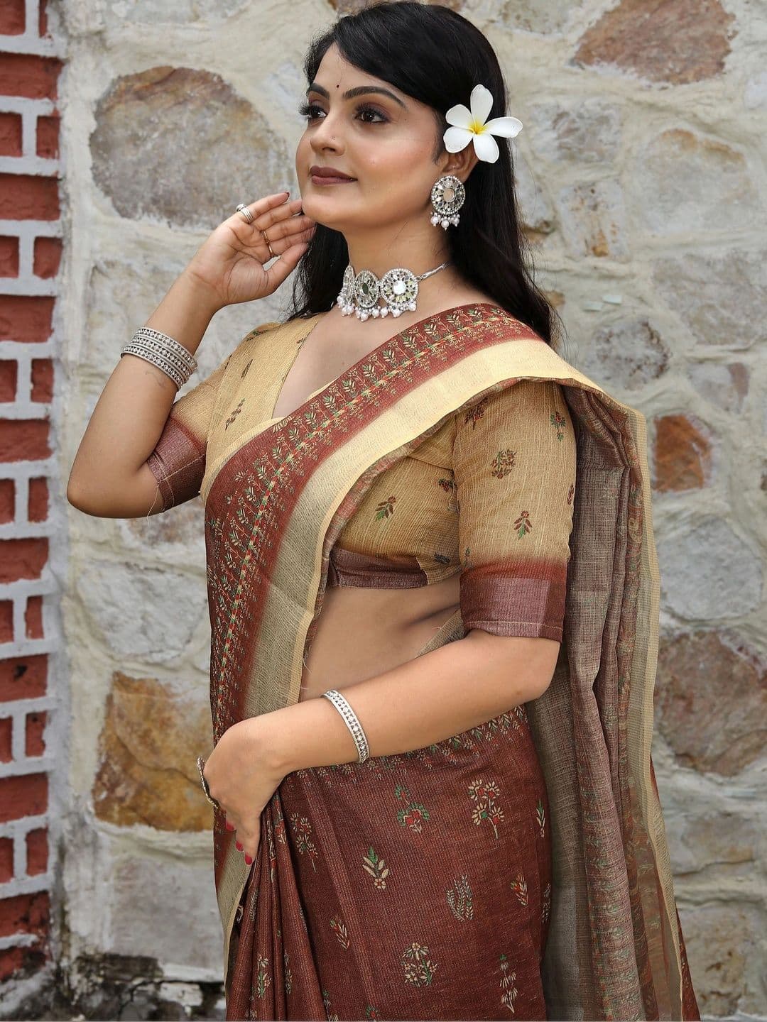 HERE&NOW Floral Silk Cotton Handloom Saree thumbnail 3