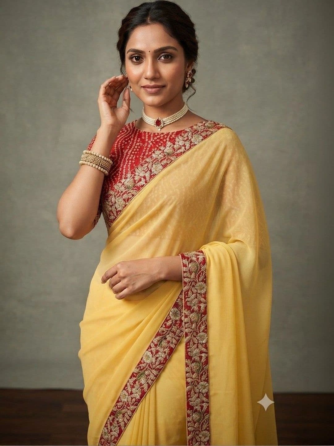 SmileyFashion Floral Embroidered Poly Chiffon Designer Saree thumbnail 4