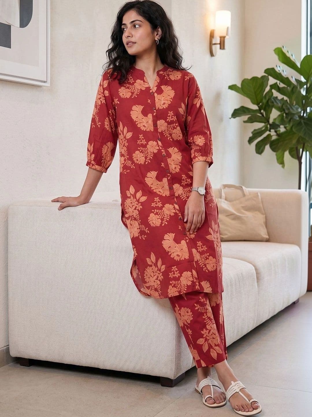 Melange by Lifestyle Women Floral Printed Regular Kurta with Trousers - view 1
