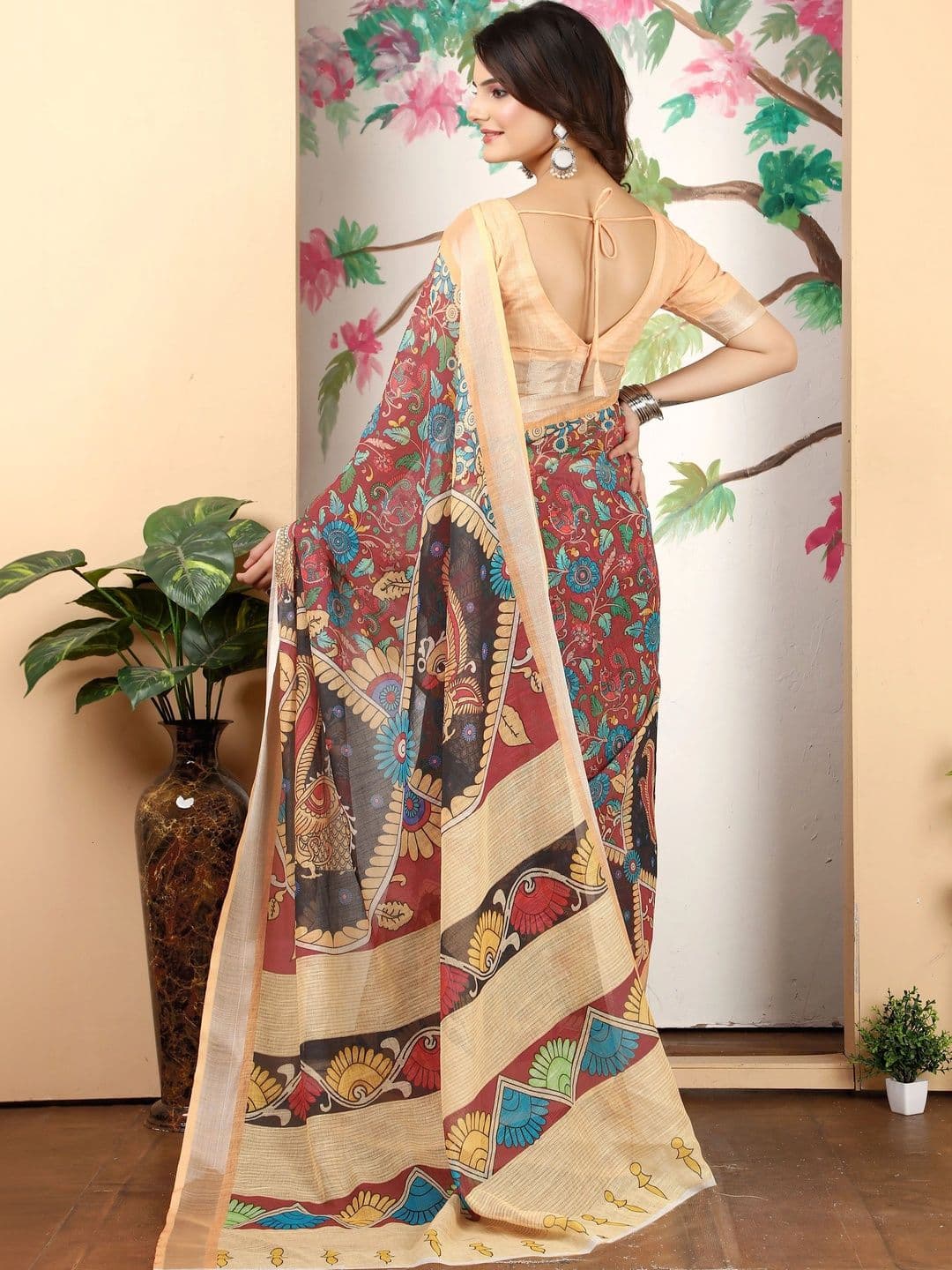 HERE&NOW Women Woven Design Kalamkari Saree thumbnail 2