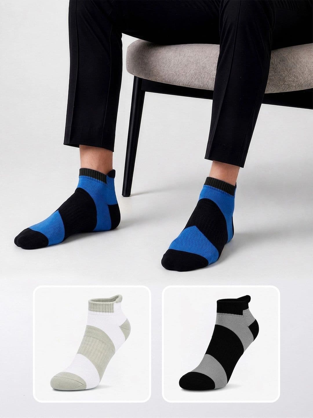 LOUIS STITCH Men Pack of 3 Cotton Assorted Colourblocked Ankle Length Socks thumbnail 4