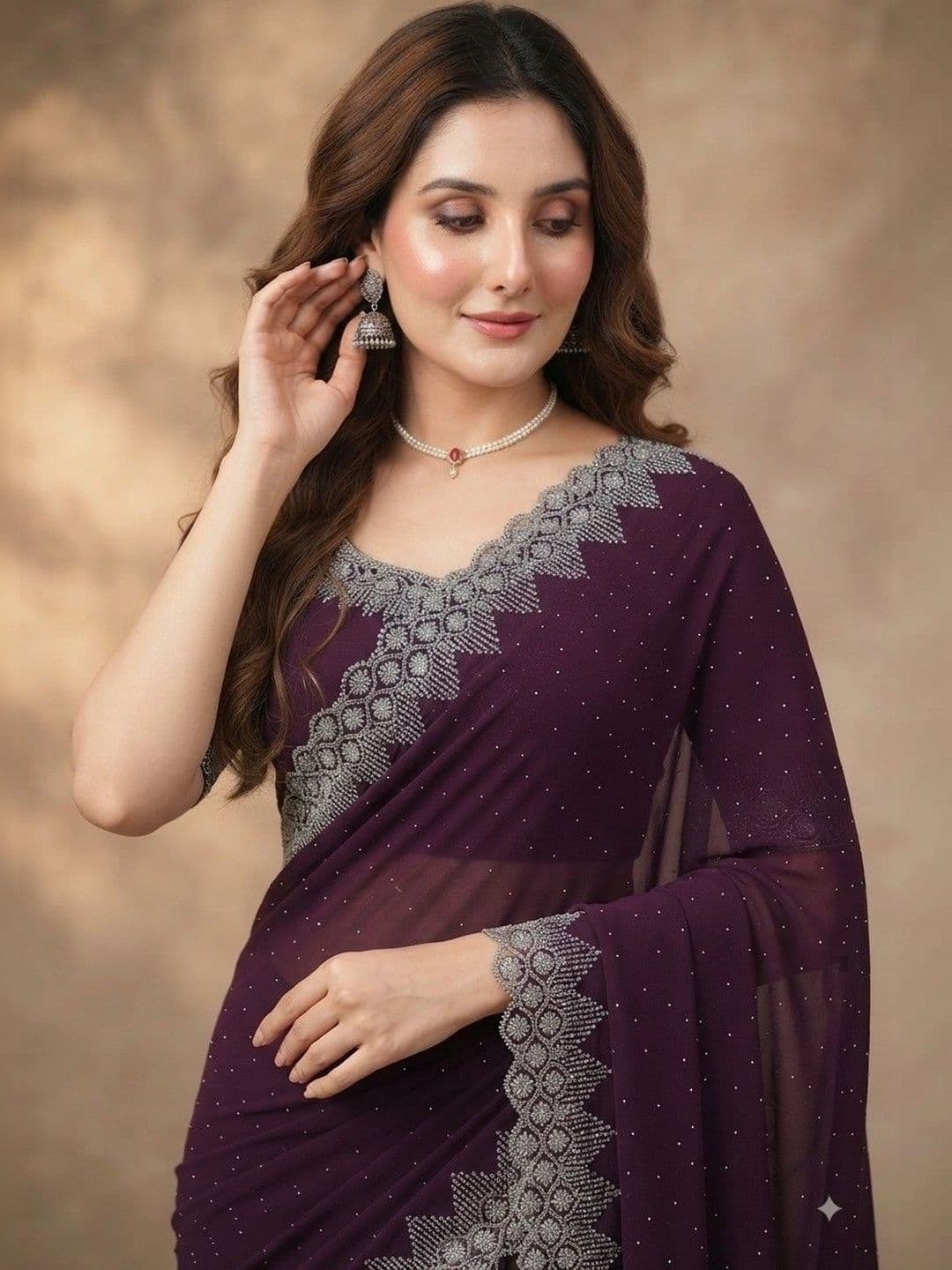 SmileyFashion Embroidered Pure Georgette Saree thumbnail 4