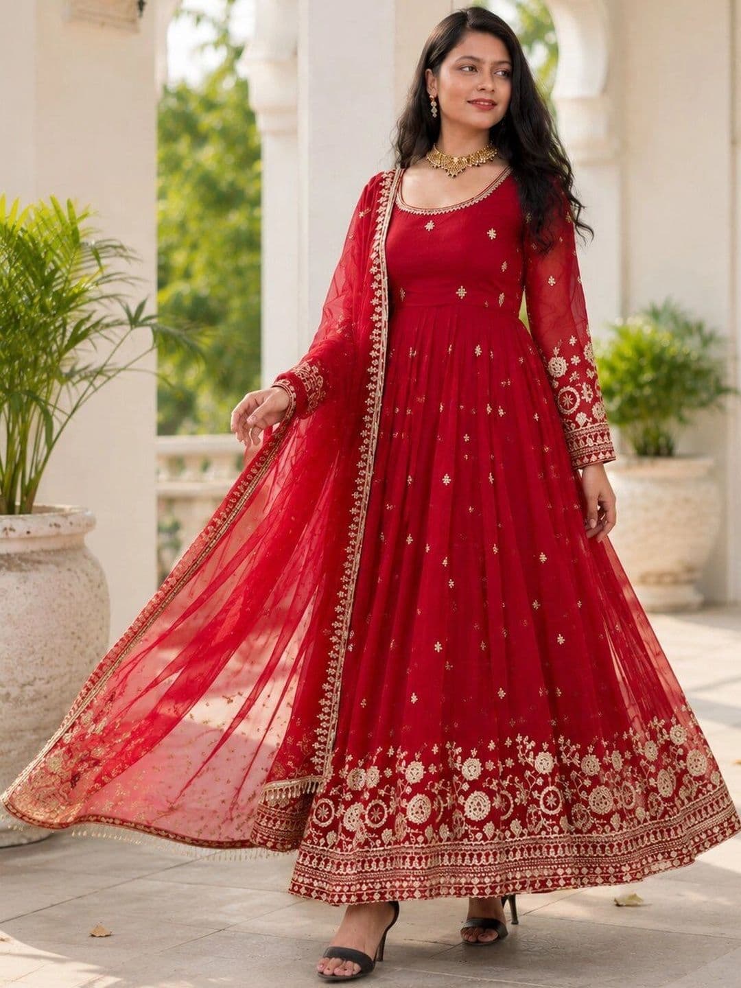 KALINI Women Ethnic Motifs Embroidered Empire Kurta With Dupatta thumbnail 3