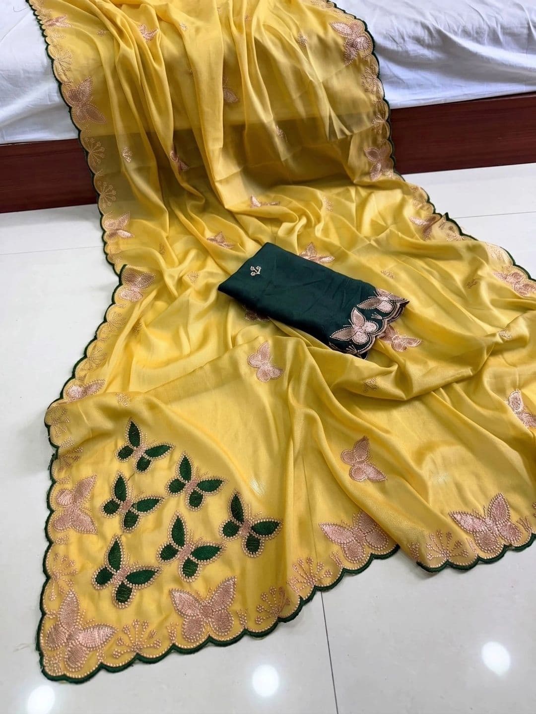Drapes & Threads Co. Ethnic Motifs Embroidered Pure Georgette Designer Saree thumbnail 3