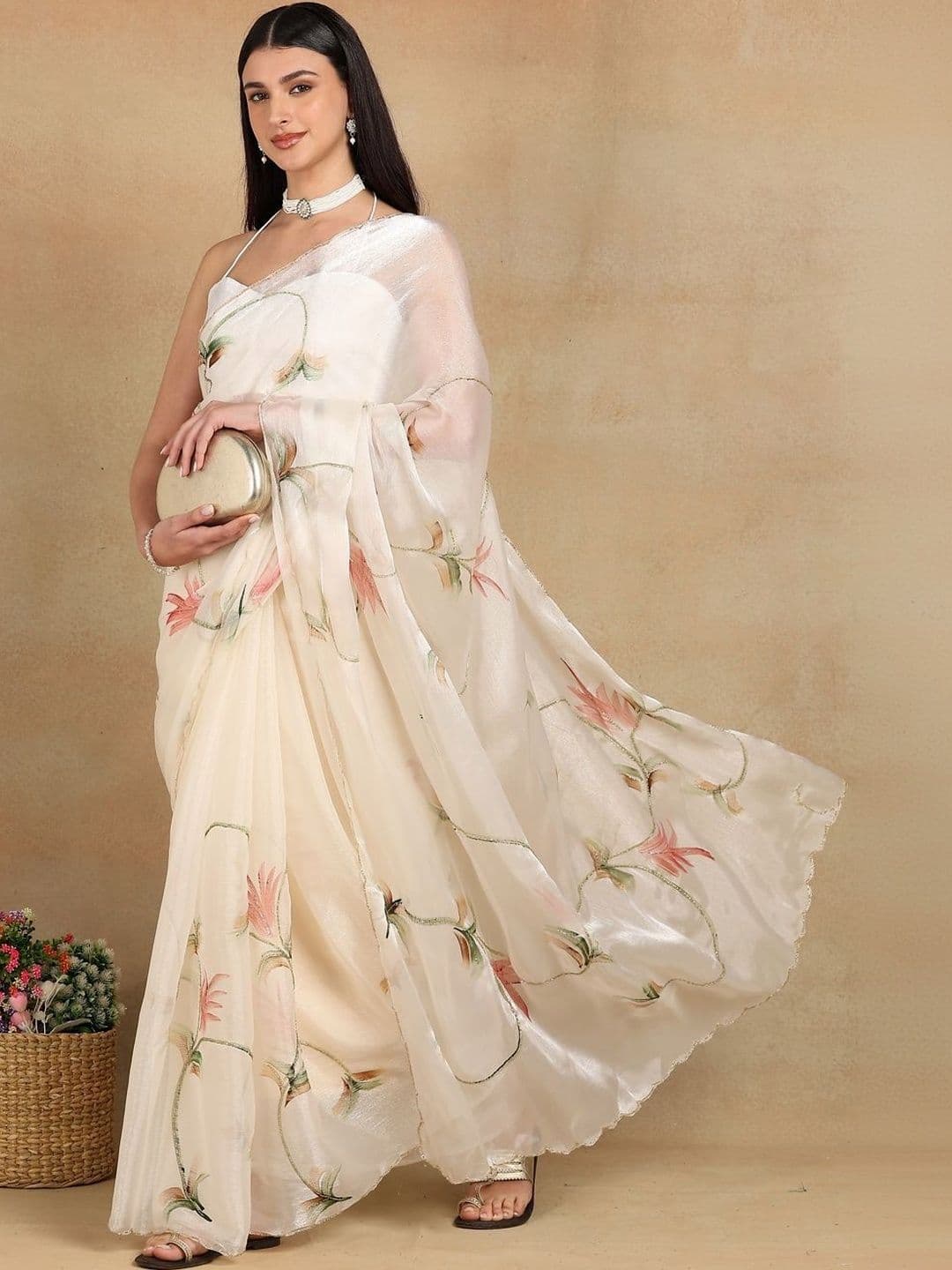 KALINI Floral Beads and Stones Organza Designer Saree thumbnail 2