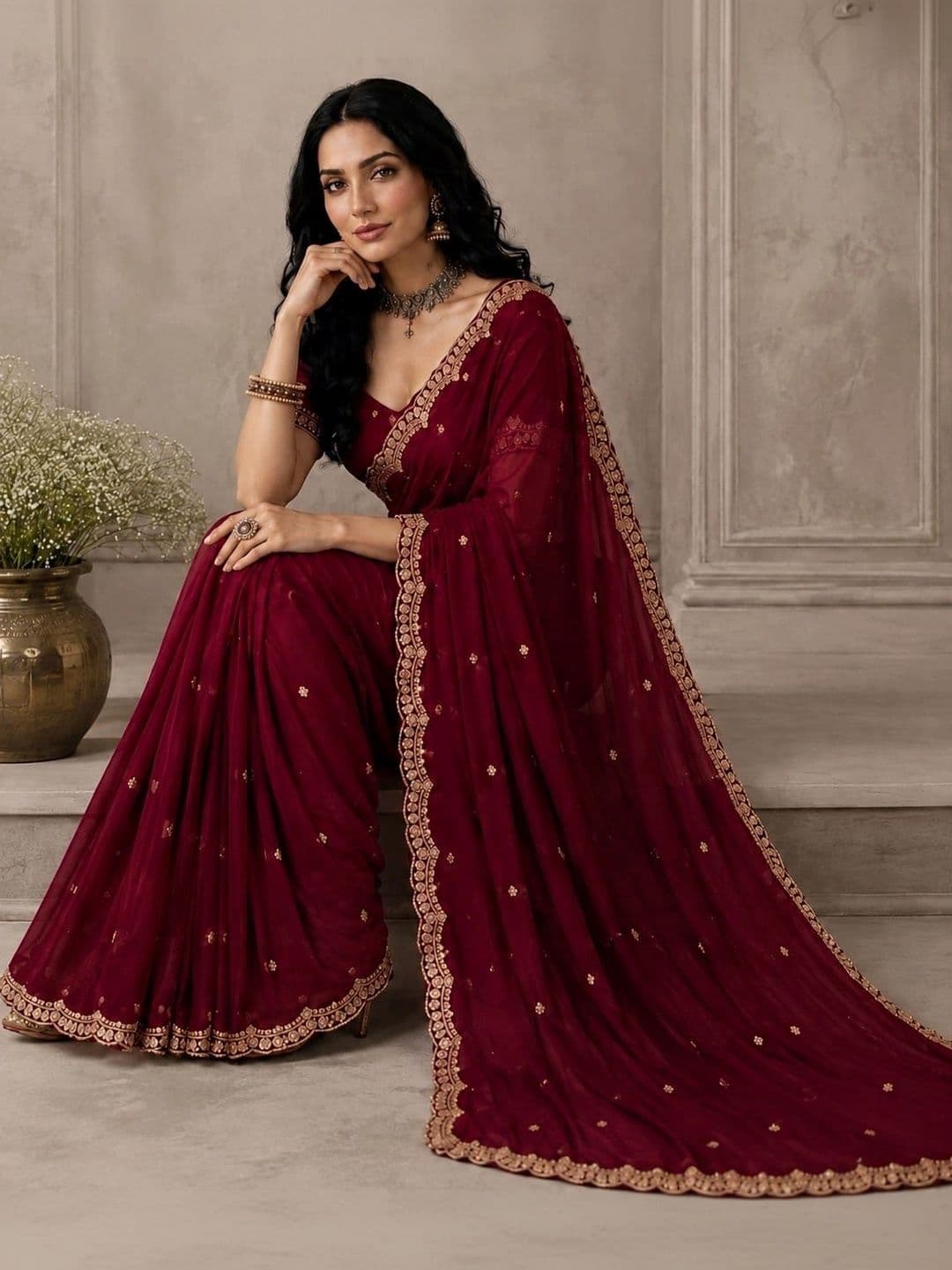 SHRIJAMYAHAM Embroidered Poly Georgette Saree thumbnail 4