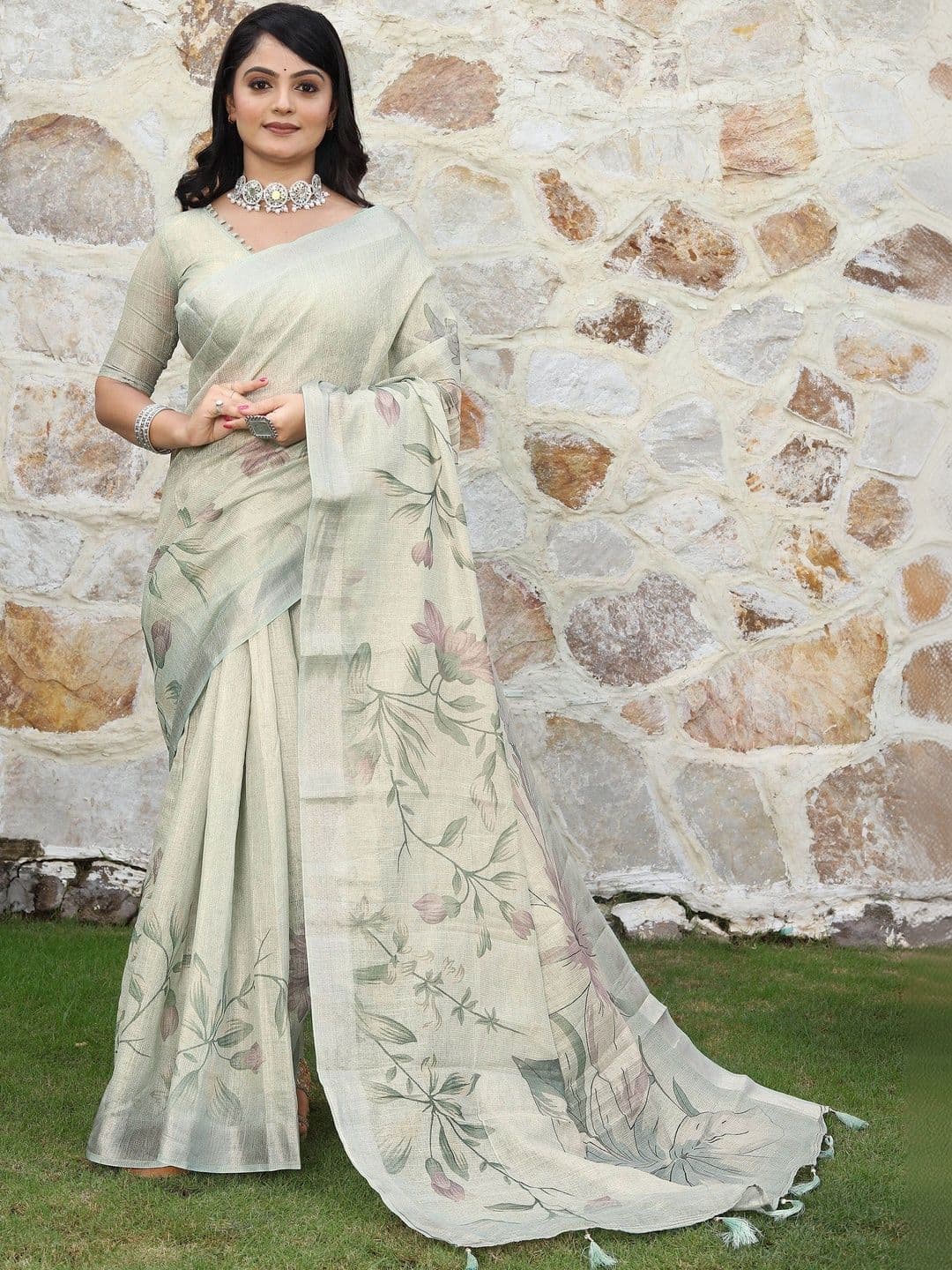 MANVAA Floral Silk Cotton Handloom Saree thumbnail 2